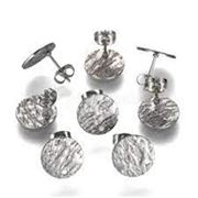 Earrings Stud Textured Flat Round Antique Silver w/ Butterfly Back. Stainless Steel 10x1mm per pair
