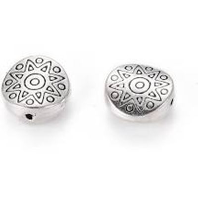 Filler Bead Tibetan Style Flat Round w/ Star (Vert. Hole 2mm) 10x4mm Antique Silver ea.