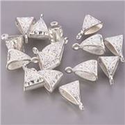 Bail Tibetan Style Triangle Carved Silver 15.5x10x7mm. Loop 1.5mm each