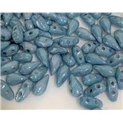 Drop Duo Bead 3x6mm Chalk White Baby Blue Lustre 8g Tube approx 90 beads ea.