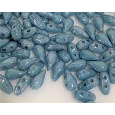 Drop Duo Bead 3x6mm Chalk White Baby Blue Lustre 8g Tube approx 90 beads ea.