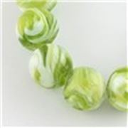 Handmade Lampwork Round Green Swirl 14mm ea