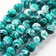 Handmade Lampwork Round Teal Swirl 14mm ea