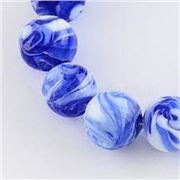 Handmade Lampwork Round Blue Swirl 14mm ea