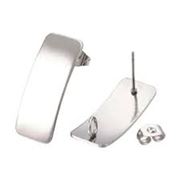 Earrings Stud Curved Rectangle w/ Butterfly Back. Stainless Steel 26x10mm per pair