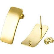 Earrings Stud Curved Rectangle w/ Butterfly Back Gold. Stainless Steel 26x10mm per pair