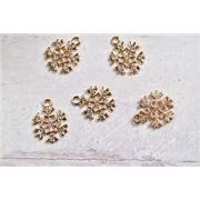 Charm Snowflake with Rhinestone Gold 18x14x2mm each