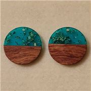 Pendant Resin/Walnut w/ Gold Foil Turquoise Flat Round 28x3mm Hole 1.5mm each