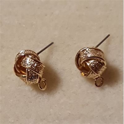 Earring Stud Love Knot Gold Low Allergenic w/loop 16x12.5mm per pair