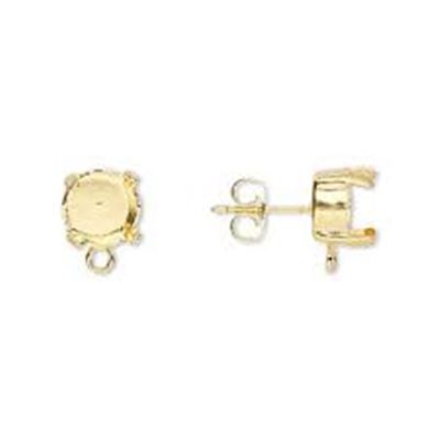 Earring Setting Claw Stud SS39 w/loop (8mm Chaton) Gold Plate w/ butterfly backs ea
