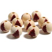 Christmas Beads Wood Red & Black Christmas Tree Round 16mm Hole 4mm each