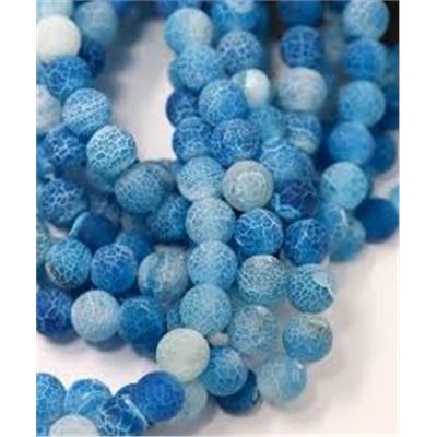 Semi Precious Strand Dyed Frosted Crackle Agate Blue 6mm (approx 63 beads) each