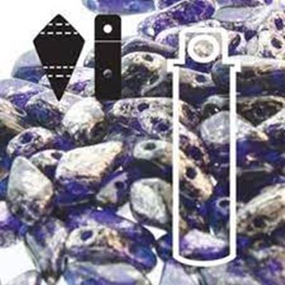 Kite Bead 2 Hole Cobalt Silver Splash 9x5mm Tube approx 22 grams (115 beads) each