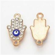 Hamsa Connector Gold w/ Evil eye 18.5x10.5x2mm Hole 1.5mm each