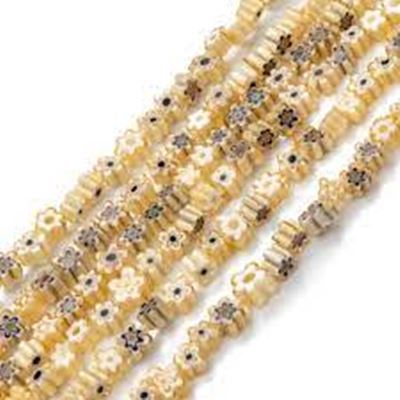 Strand Millefiori Flowers Bisque 4x6x3mm (approx 100 beads) per strand