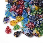 Millefiori Teardrop mixed colour Top Drilled 12x8x4mm each