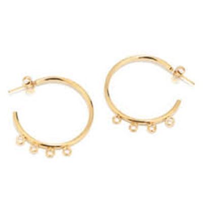Earring Stud Half Hoop Gold Plate Stainless Steel w/loops 32x33mm per pair