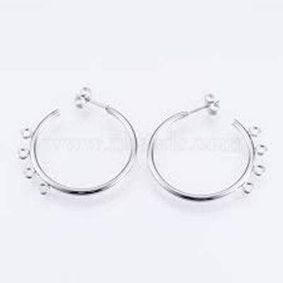 Earring Stud Half Hoop Stainless Steel w/loops 32x33mm per pair