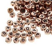 Acrylic Flat Round Beads Mixed Letters Rose Gold 7x3.5mm Hole 1.5mm 8gram Minimum