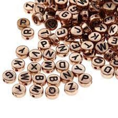 Acrylic Flat Round Beads Mixed Letters Rose Gold 7x3.5mm Hole 1.5mm 8gram Minimum