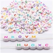 Acrylic Flat Round Beads Mixed Letters White 7mm Hole 1.5mm 8g Min.