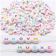 Acrylic Flat Round Beads Mixed Letters White 7mm Hole 1.5mm 8g Min.