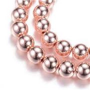 Electroplate Hematite 8mm Rose Gold Round Bead Strands Long Lasting (approx 57 beads) each