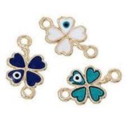 Connector 4 Leaf Clover w/ Evil eye Gold w/ Enamel colour assorted 20x12mm each 