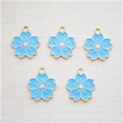 Charm Alloy Sakura Flower Light Sky Blue Enamel 21x17mm Hole 2mm each