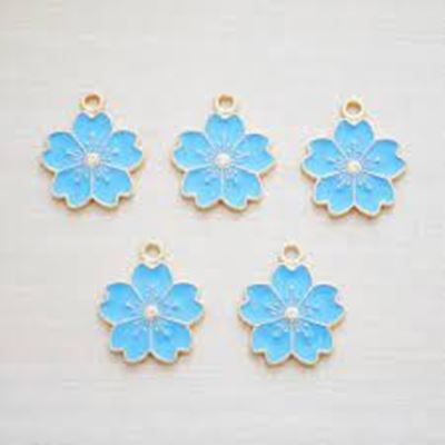 Charm Alloy Sakura Flower Light Sky Blue Enamel 21x17mm Hole 2mm each