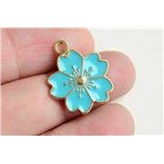 Charm Alloy Sakura Flower Turquoise Enamel 21x17mm Hole 2mm each