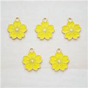 Charm Alloy Sakura Flower Yellow Enamel 21x17mm Hole 2mm each