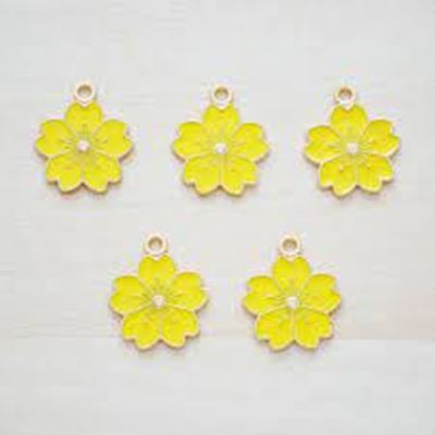 Charm Alloy Sakura Flower Yellow Enamel 21x17mm Hole 2mm each