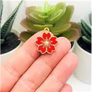 Charm Alloy Sakura Flower Red Enamel 21x17mm Hole 2mm each