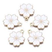 Charm Alloy Sakura Flower White Enamel 21x17mm Hole 2mm each