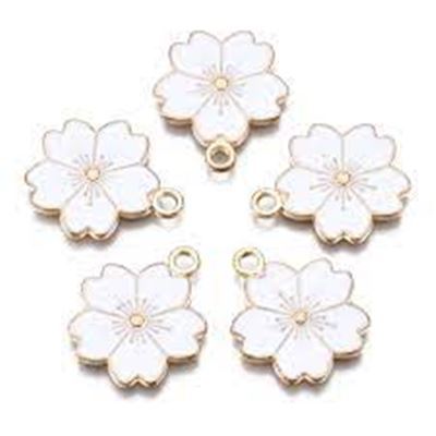 Charm Alloy Sakura Flower White Enamel 21x17mm Hole 2mm each