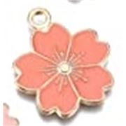 Charm Alloy Sakura Flower Salmon Enamel 21x17mm Hole 2mm each