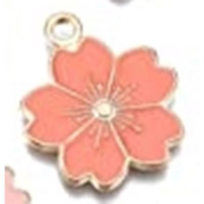 Charm Alloy Sakura Flower Salmon Enamel 21x17mm Hole 2mm each