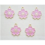 Charm Alloy Sakura Flower Pink Enamel 21x17mm Hole 2mm each