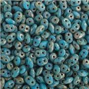 Superduo 2.5x5mm Turquoise Blue Picasso - Aprx 24g Tube