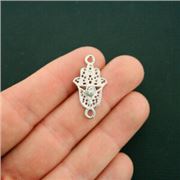 Hamsa Alloy Connector with Rhinestone 30x16x4mm Antique Silver. Each
