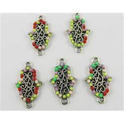 Hamsa Alloy Connector with Resin 25x15x2.5mm Antique Silver. Each