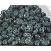 Superduo 2.5x5mm Turquoise Green/Red Terracotta - Aprx 24g Tube