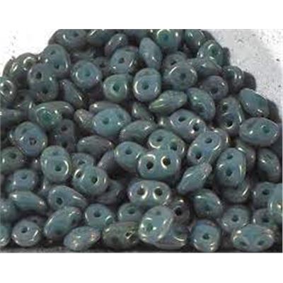 Superduo 2.5x5mm Turquoise Green/Red Terracotta - Aprx 24g Tube