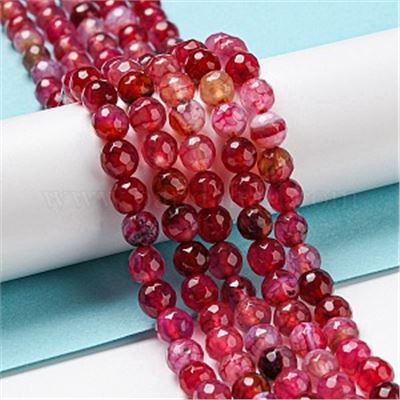 Semi Precious Strand  Natural Agate Dyed Cerise Faceted 6mm (approx 61 beads)