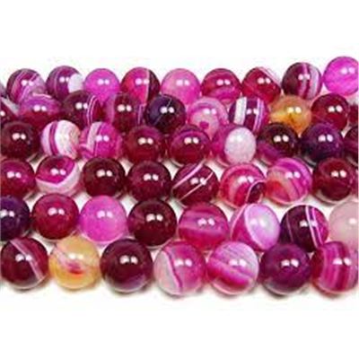 Semi Precious Round  Strand Banded Agate A Grade Dyed/Heated Deep Pink 6mm (Approx 60 beads) ea