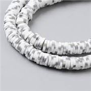 Polymer Clay Heishi Bead (Flat Disc) Strand White/silver 6mm (approx 290 beads) each