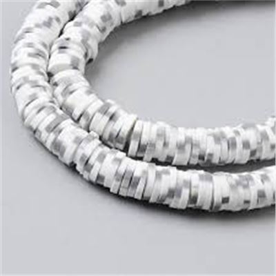 Polymer Clay Heishi Bead (Flat Disc) Strand White/silver 6mm (approx 290 beads) each