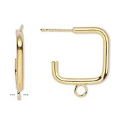 Earring Stud Steel Gold Plate Square w/Loop 17x17mm per pair