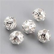 Filigree Bead Hollow Sterling Silver Plated 6mm each